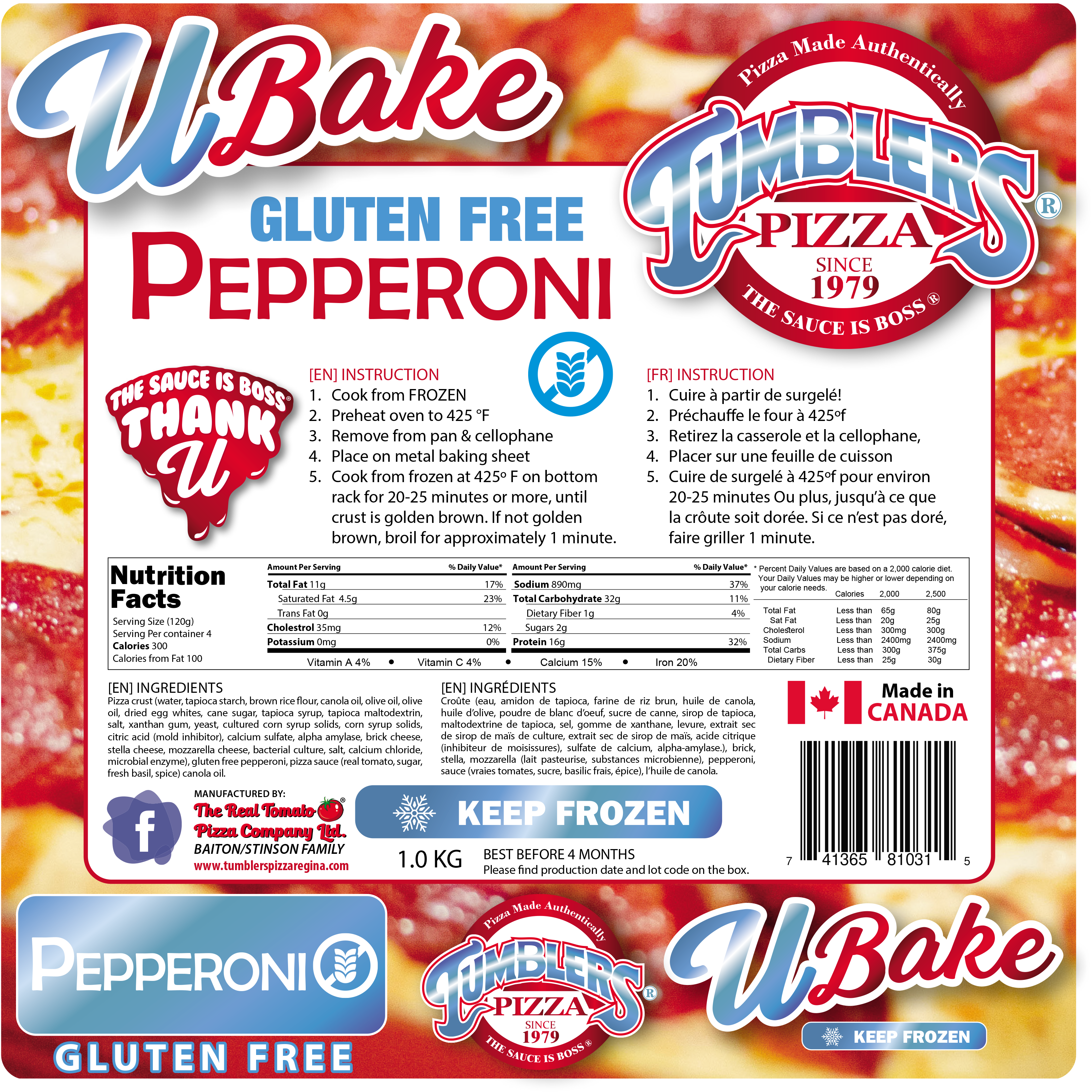 Gluten Free Pepperoni frozen Tumblers ubake Pizza regina