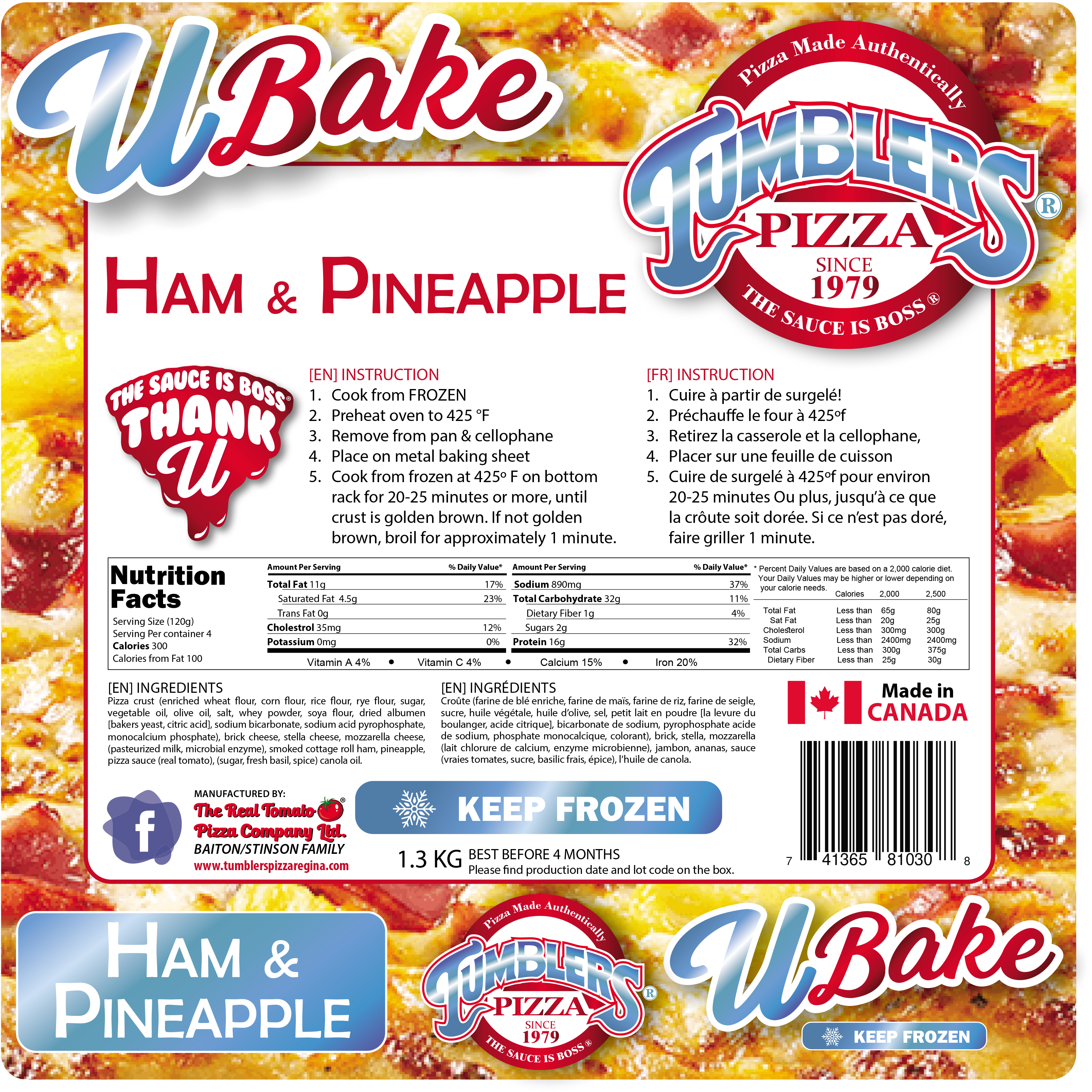 Ham & Pineapple Frozen Tumblers Pizza Regina